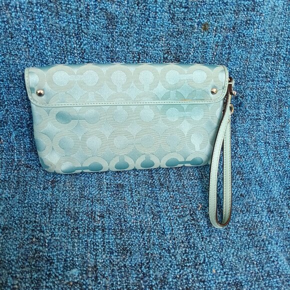 Coach Clutch, Blue, Kristen Signature OP Art Wristlet - Picture 8 of 14